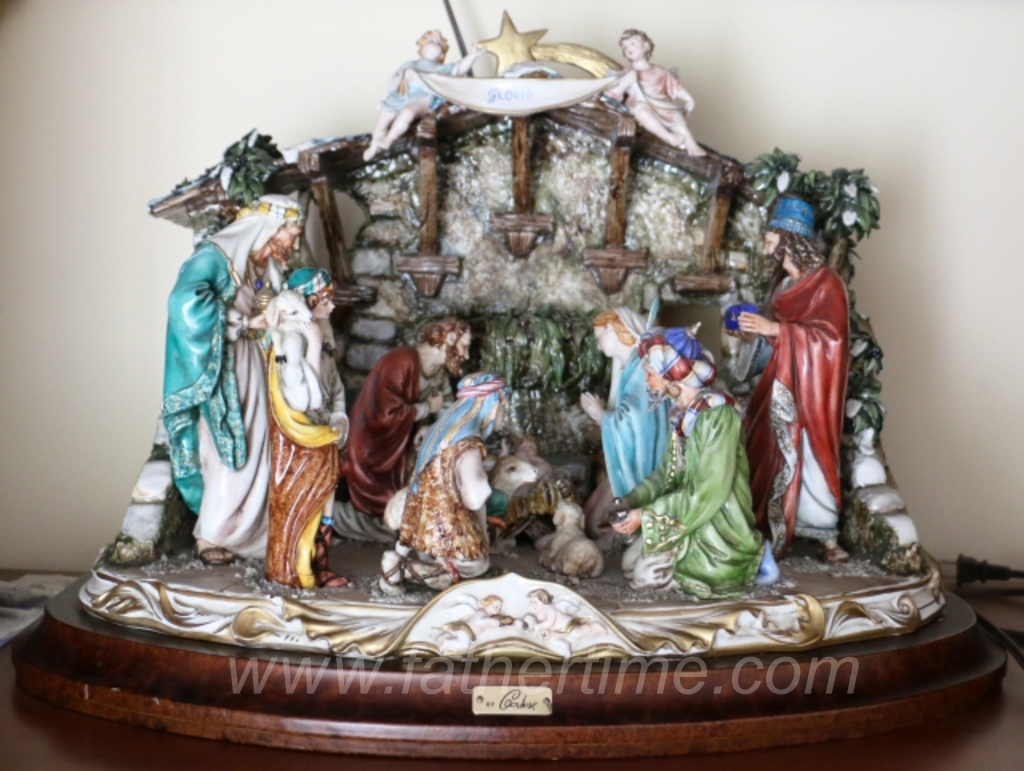 Father Time Auctions, Porcelain Capodimonte Nativity Scene by Cortese mounted on a wooden base. Made in Italy., antique auctions, st. louis auctions