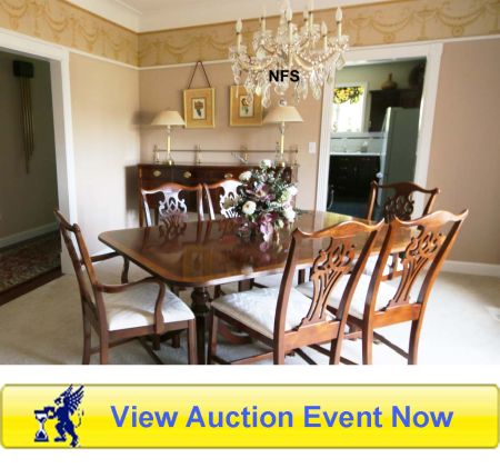 Federal style mahogany dining table with matching chairs, Hickory Chair Company, father time auctions, st. louis auctions, IL auctions, online auctions st. louis, Rick Bauer, Richard Kloeckener